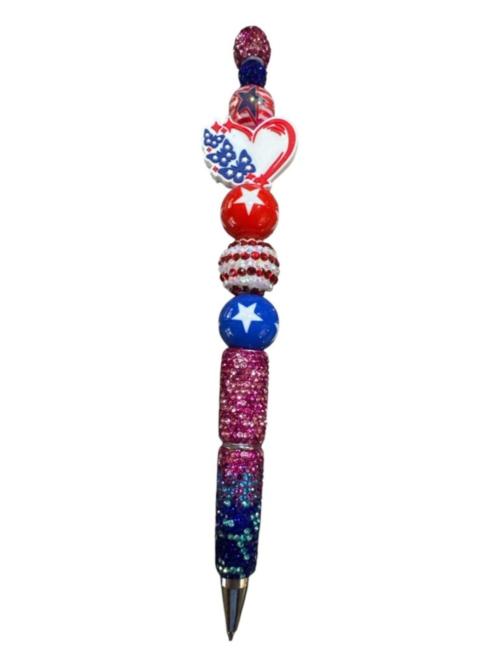 America Celebrates 250 years Patriotic Themed Beaded Ballpoint Pen With Glitter